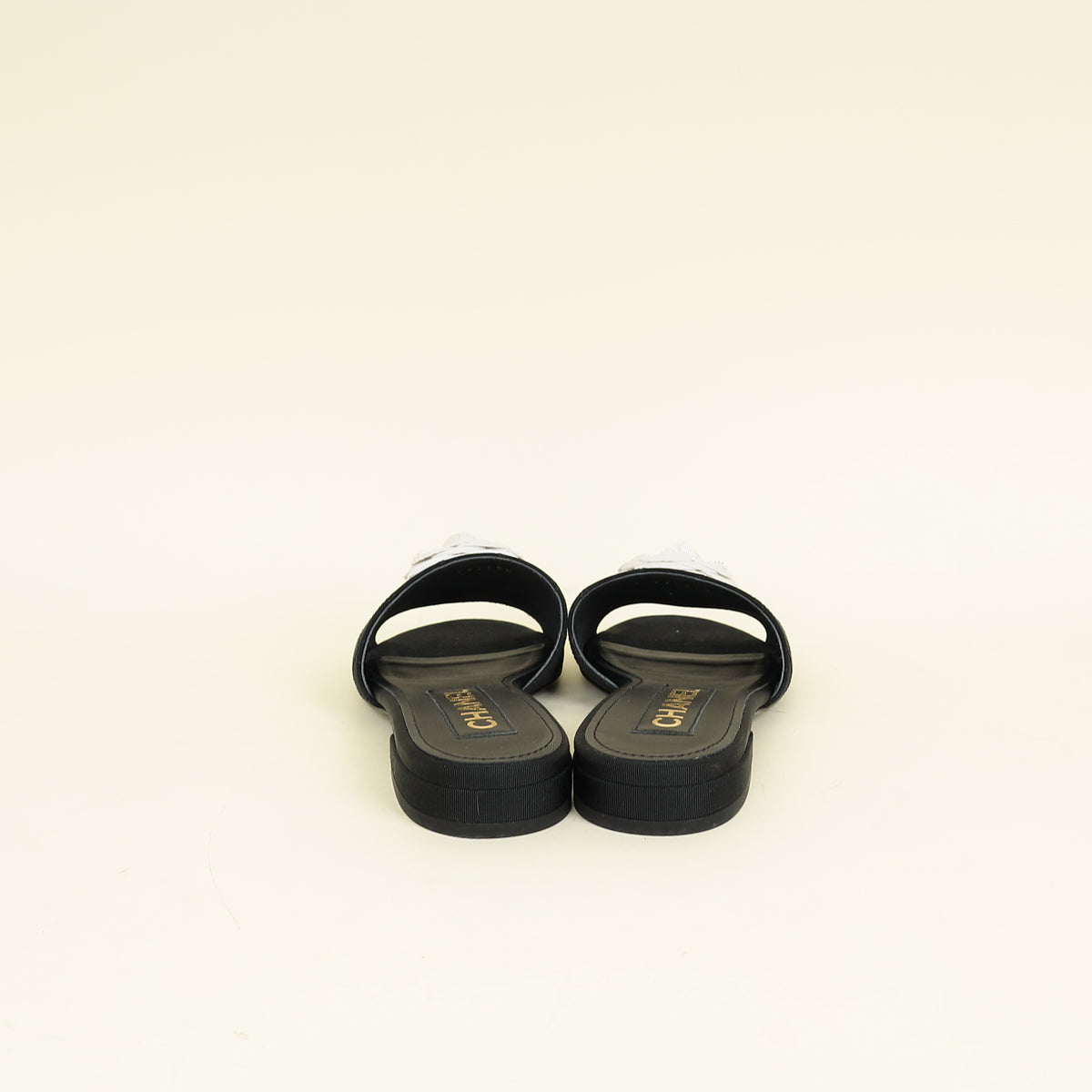 Chanel Bicolor CC Camellia Flower Slide Sandal 37