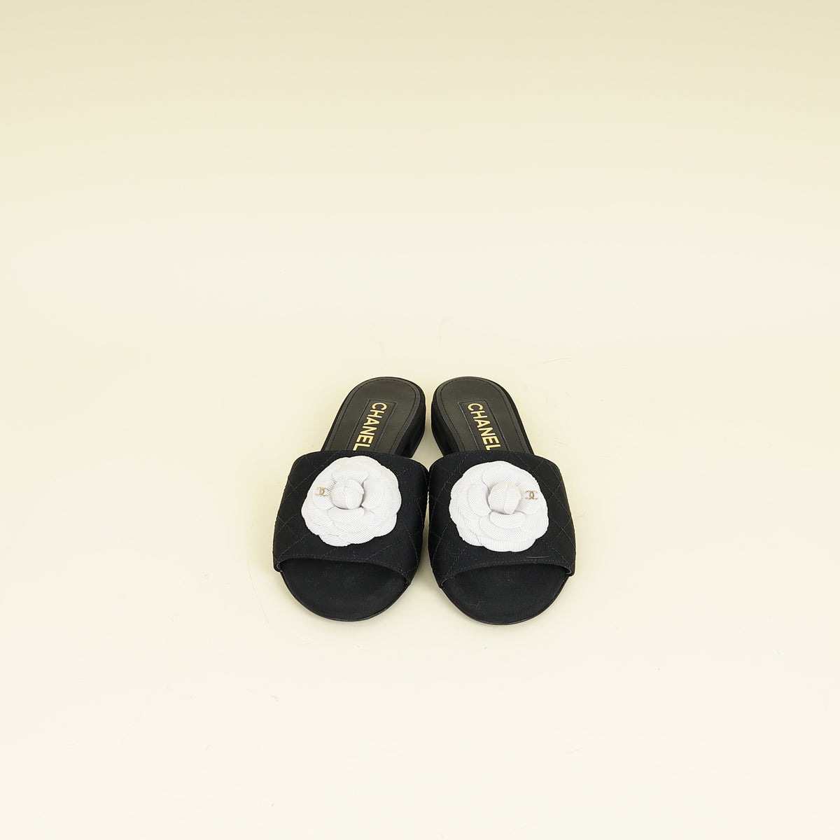 Chanel Bicolor CC Camellia Flower Slide Sandal 37