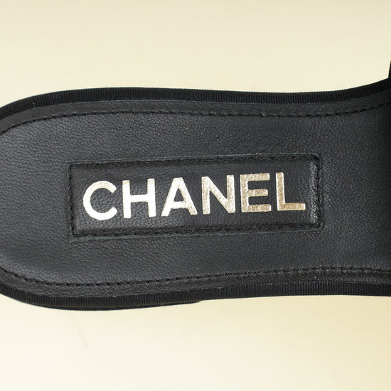 Chanel Bicolor CC Camellia Flower Slide Sandal 37