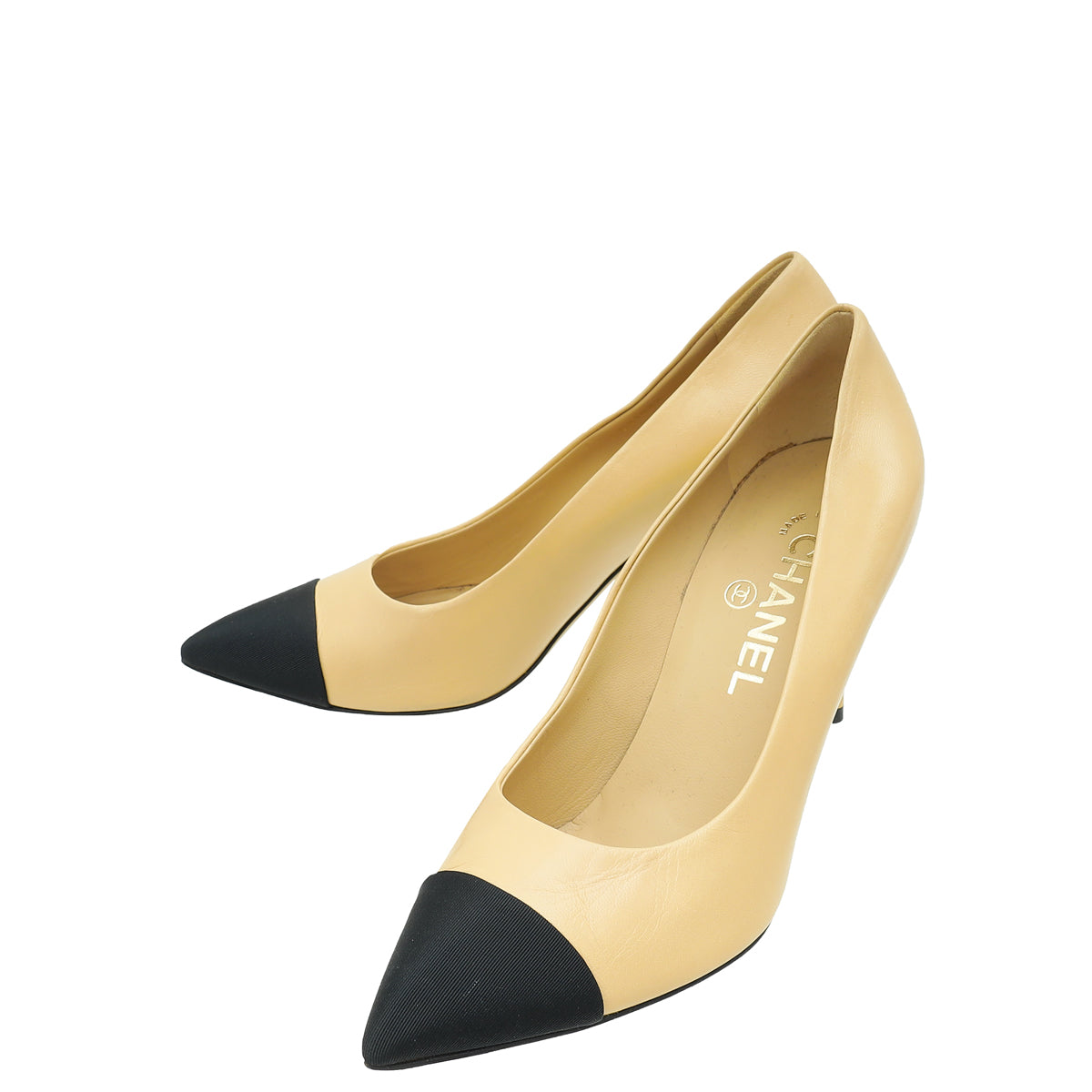 Chanel Bicolor CC Pearl Heel Pointed Pumps 37