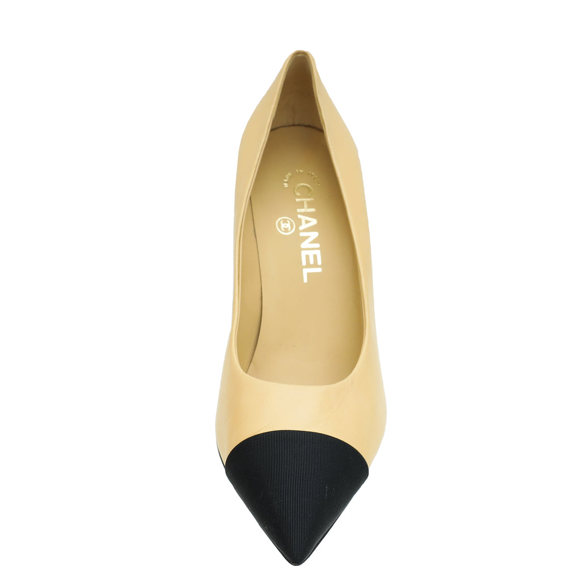 Chanel Bicolor CC Pearl Heel Pointed Pumps 37