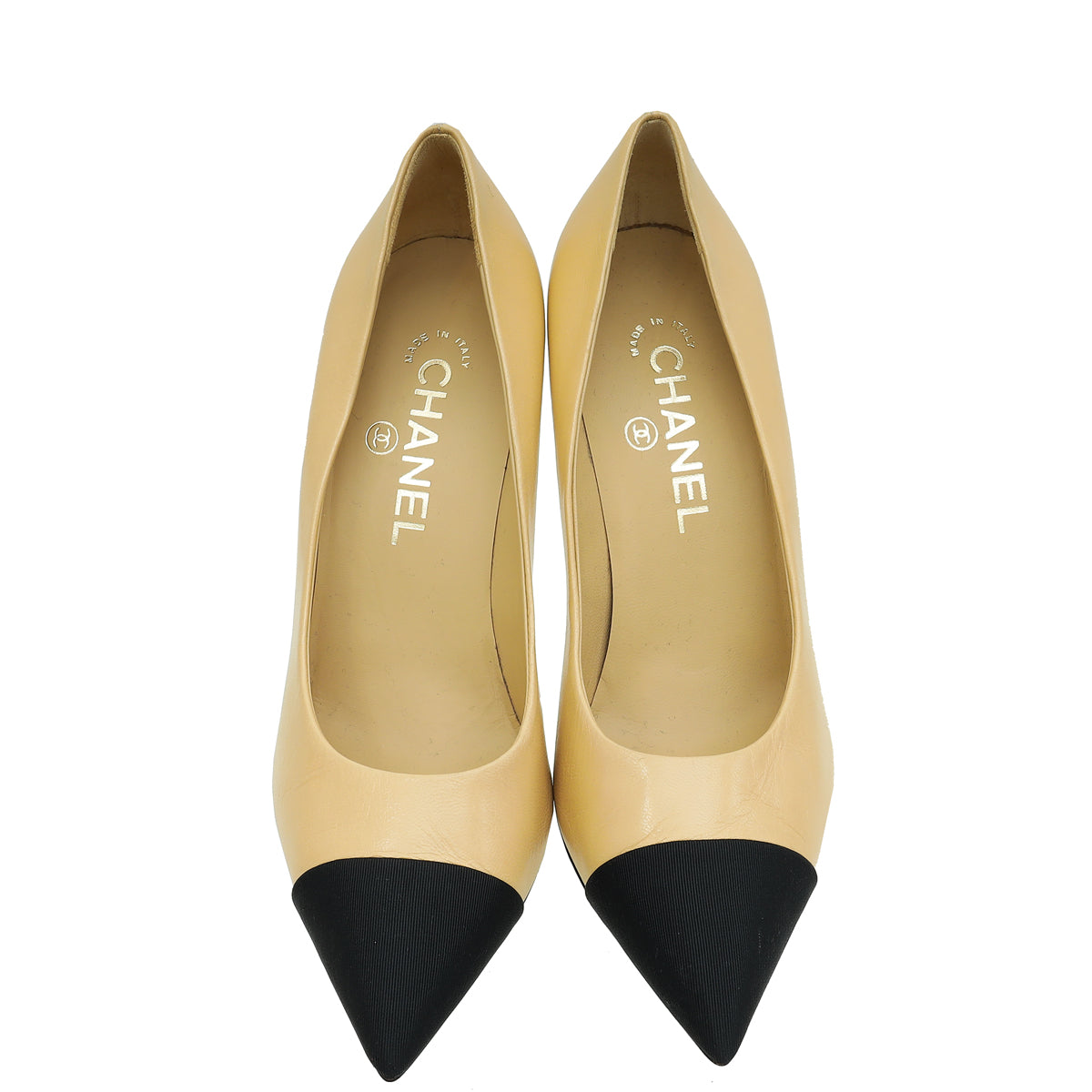 Chanel Bicolor CC Pearl Heel Pointed Pumps 37