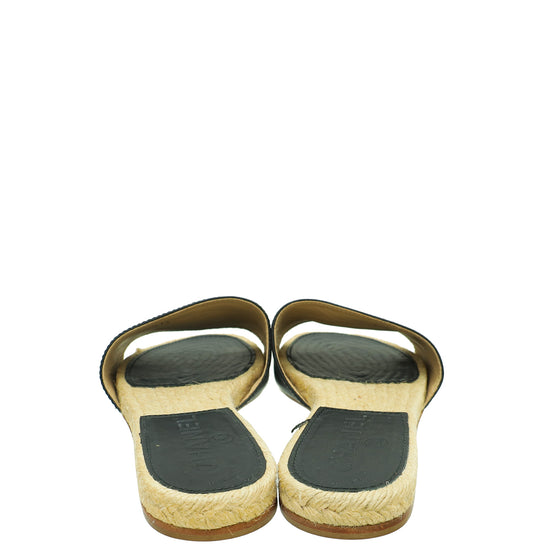 Chanel Black CC Espadrille Slip On Sandals 37