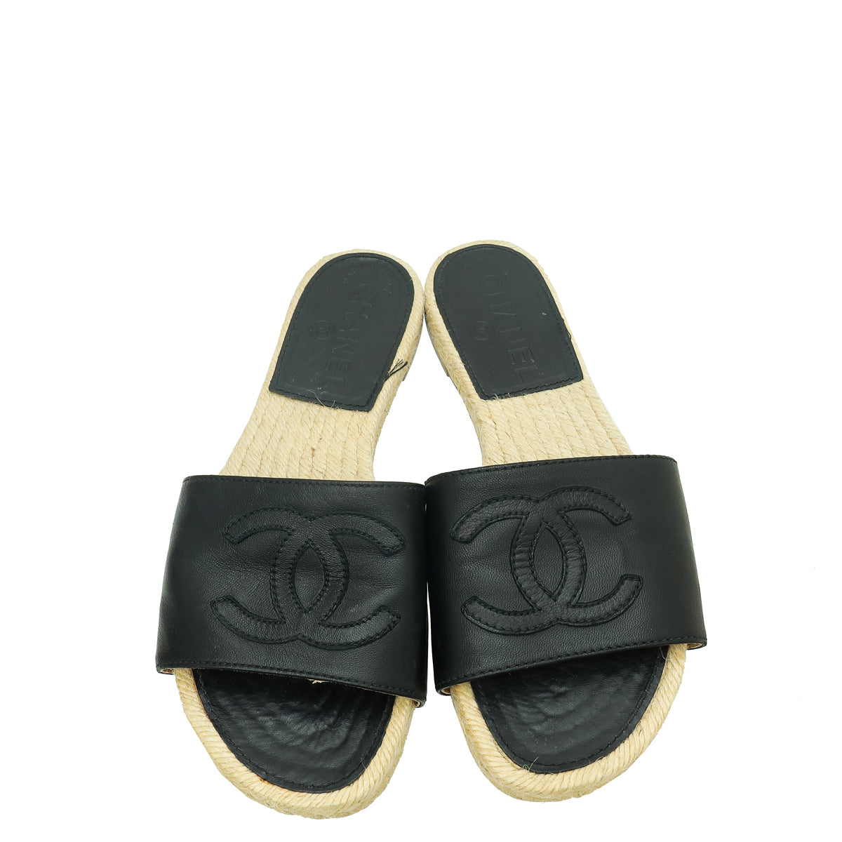 Chanel Black CC Espadrille Slip On Sandals 37