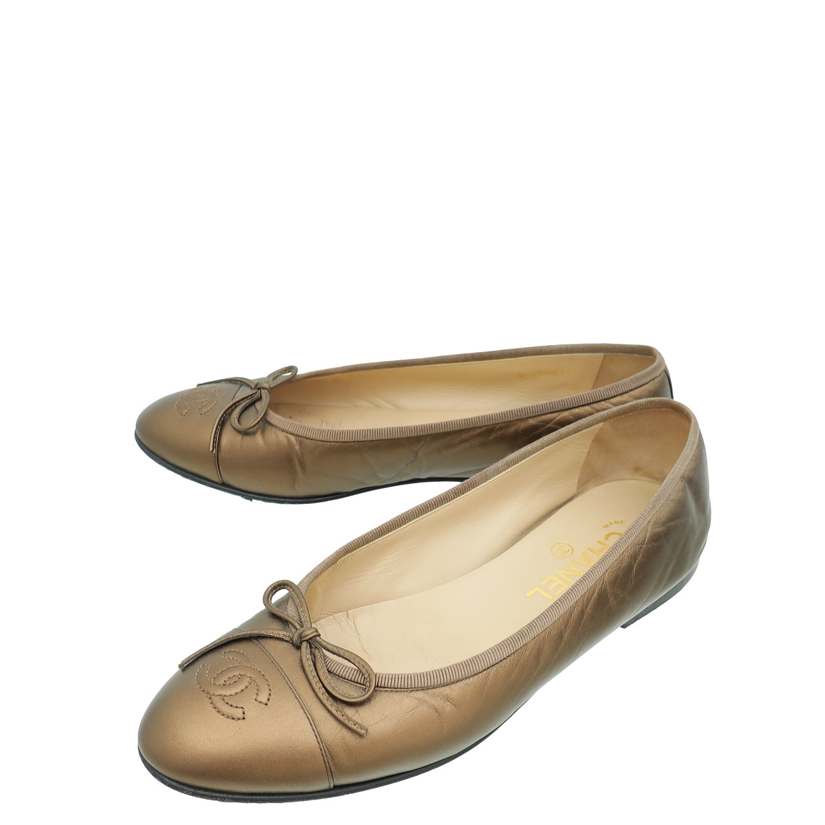 Chanel Metallic Bronze Cap Toe Ballerina Flats 38.5-Chanel-THE CLOSET