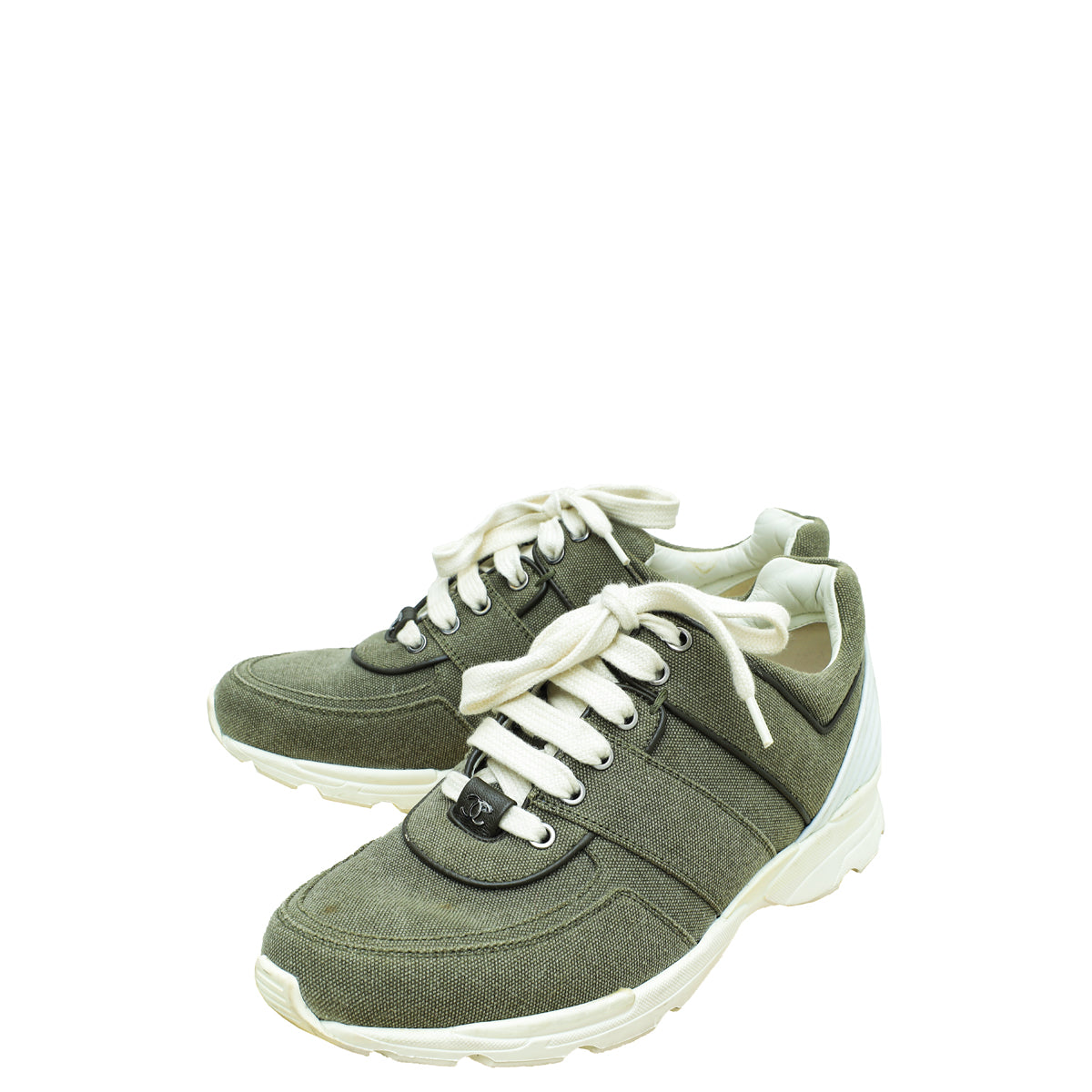 Chanel Light Military Green CC Lace Up Sneakers 38.5 – The Closet