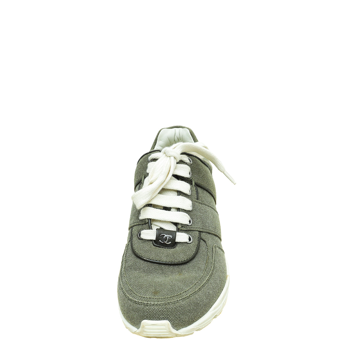 Chanel Light Military Green CC Lace Up Sneakers 38.5-Chanel-THE CLOSET