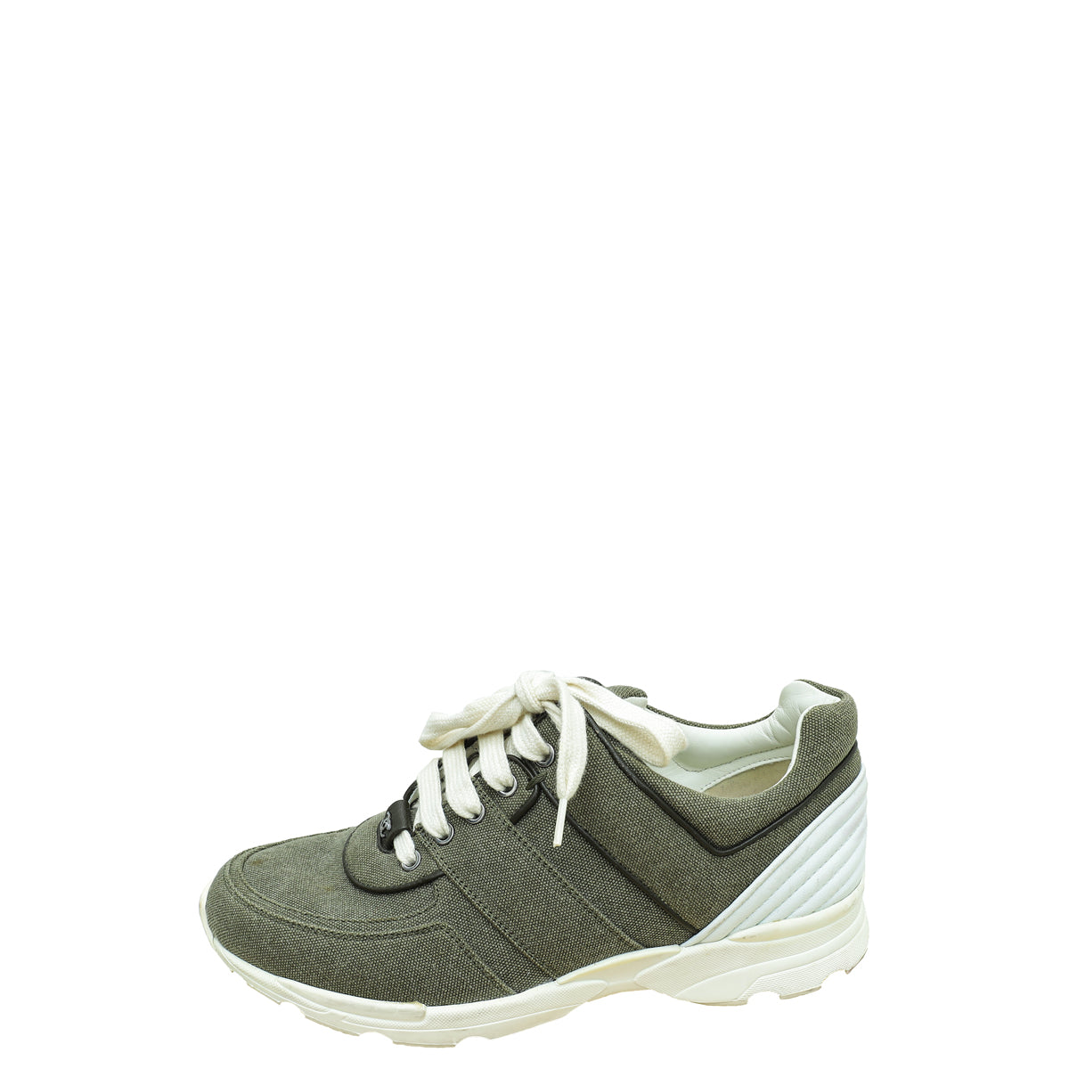 Chanel Light Military Green CC Lace Up Sneakers 38.5