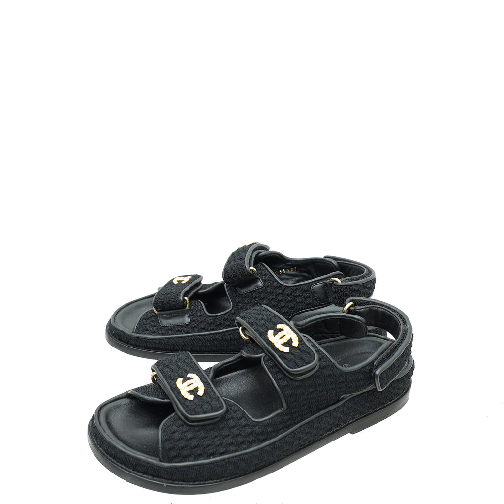 Chanel Black CC Pearl Knit Dad Sandals 38.5 – The Closet