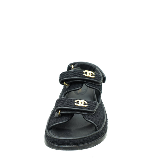 Chanel Grey Quilted Suede Velcro Dad Sandals Size 7/37.5 - Yoogi's Closet