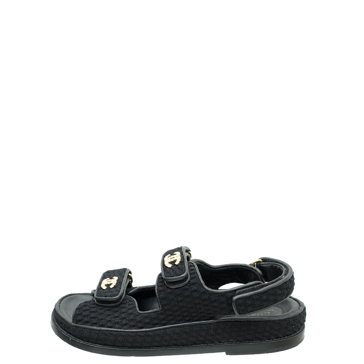 Chanel Black CC Pearl Knit Dad Sandals 38.5