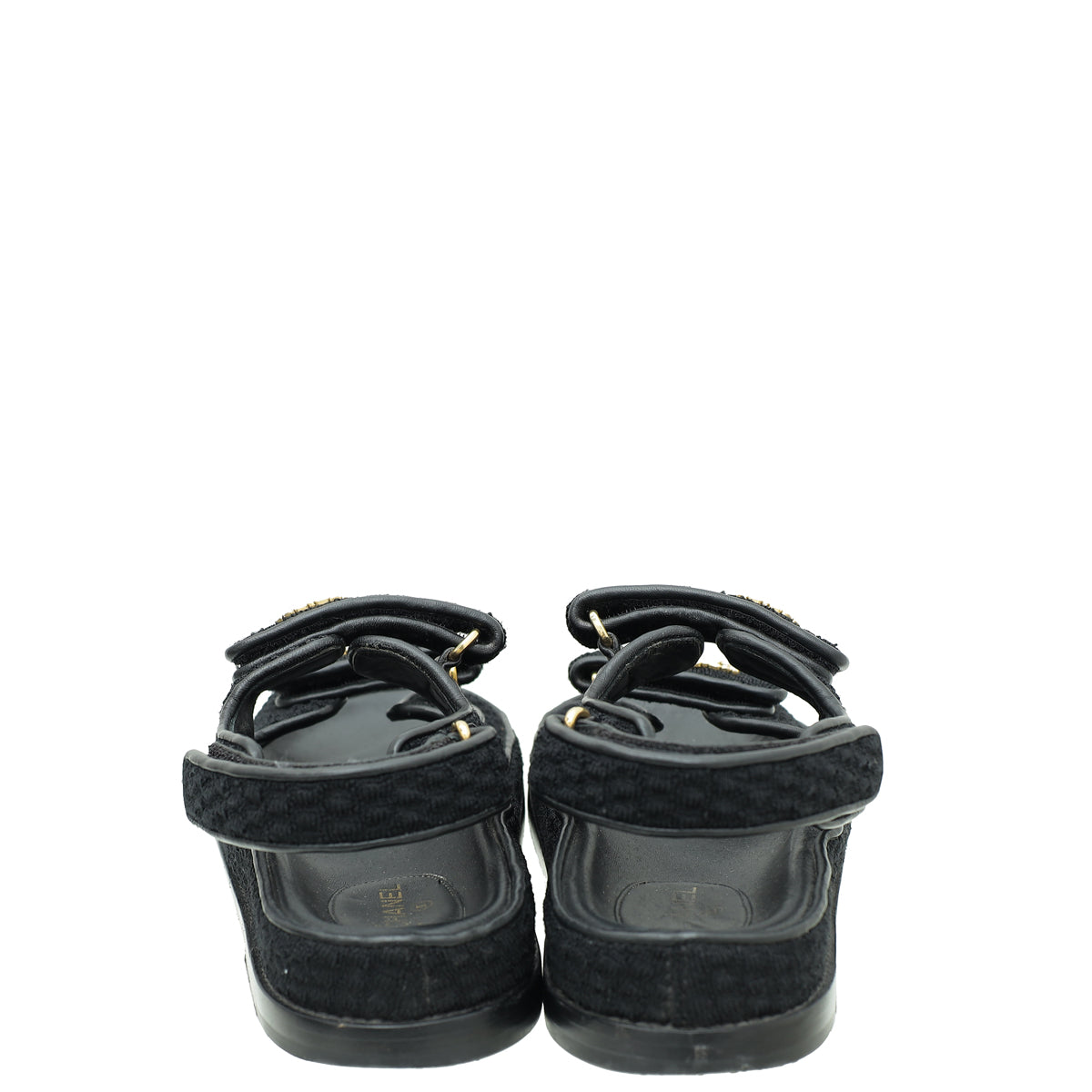 Chanel Black CC Pearl Knit Dad Sandals 38.5