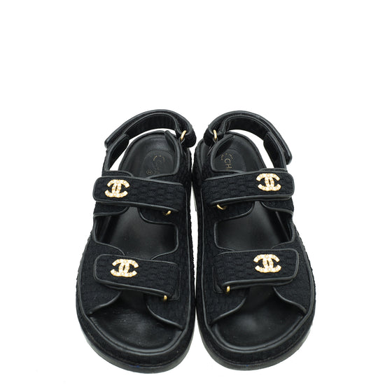 Chanel Black CC Pearl Knit Dad Sandals 38.5 – The Closet