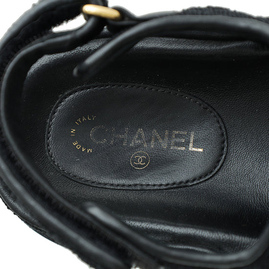 Chanel Black CC Pearl Knit Dad Sandals 38.5