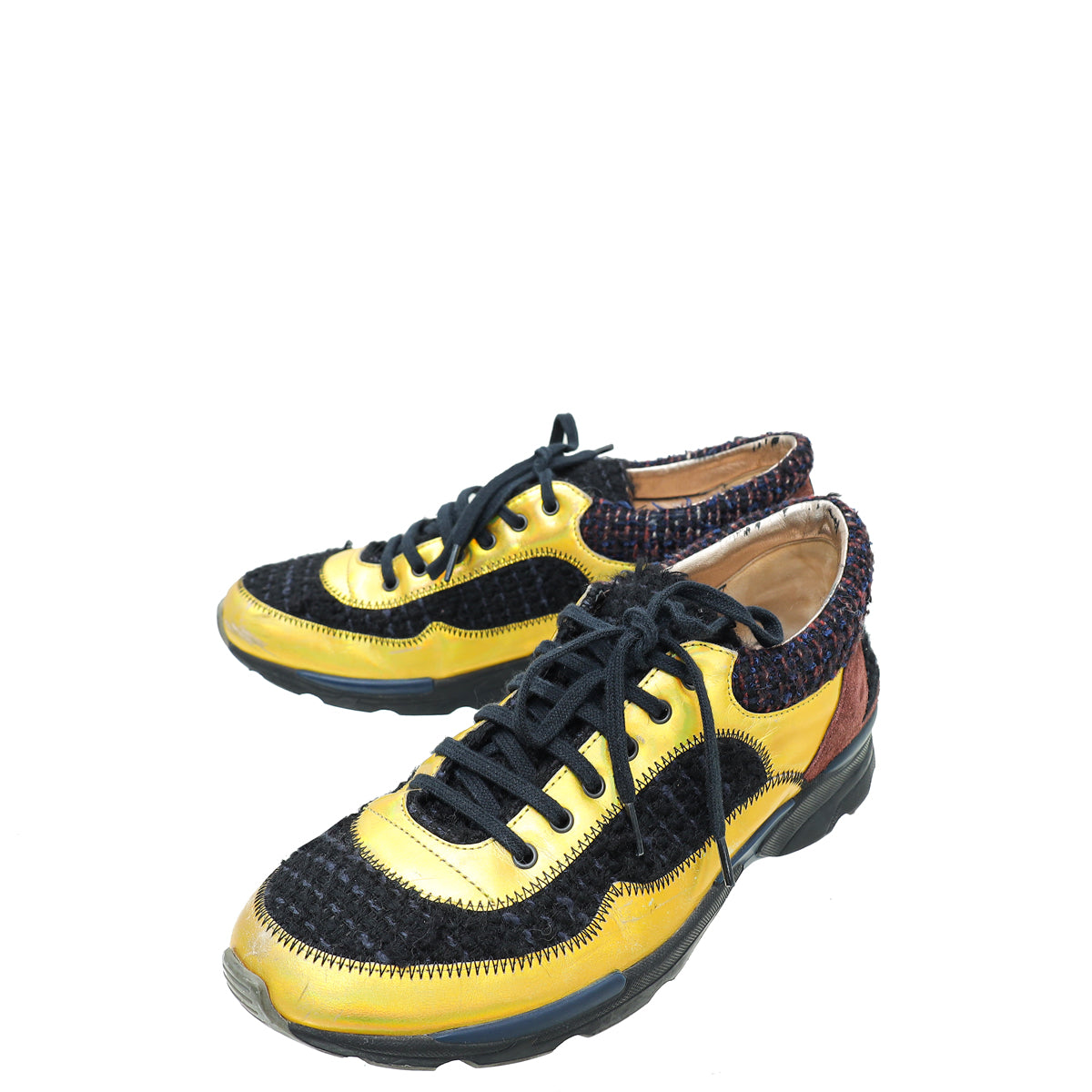 Chanel Tricolor Tweed Lace Up Sneakers 38.5-Chanel-THE CLOSET