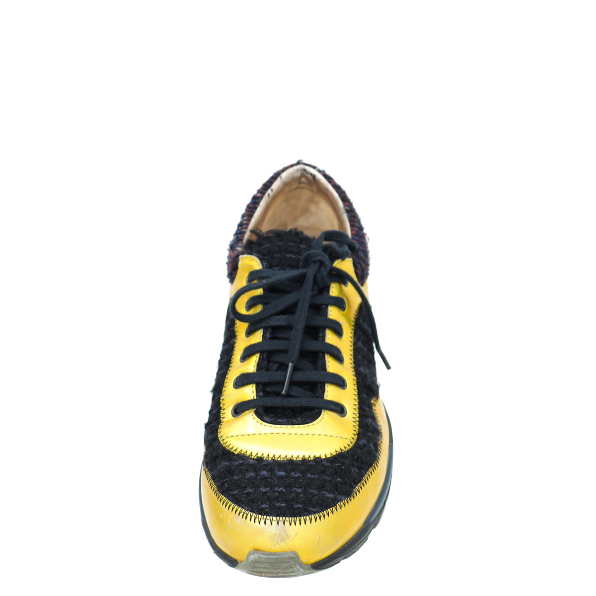 Chanel Tricolor Tweed Lace Up Sneakers 38.5