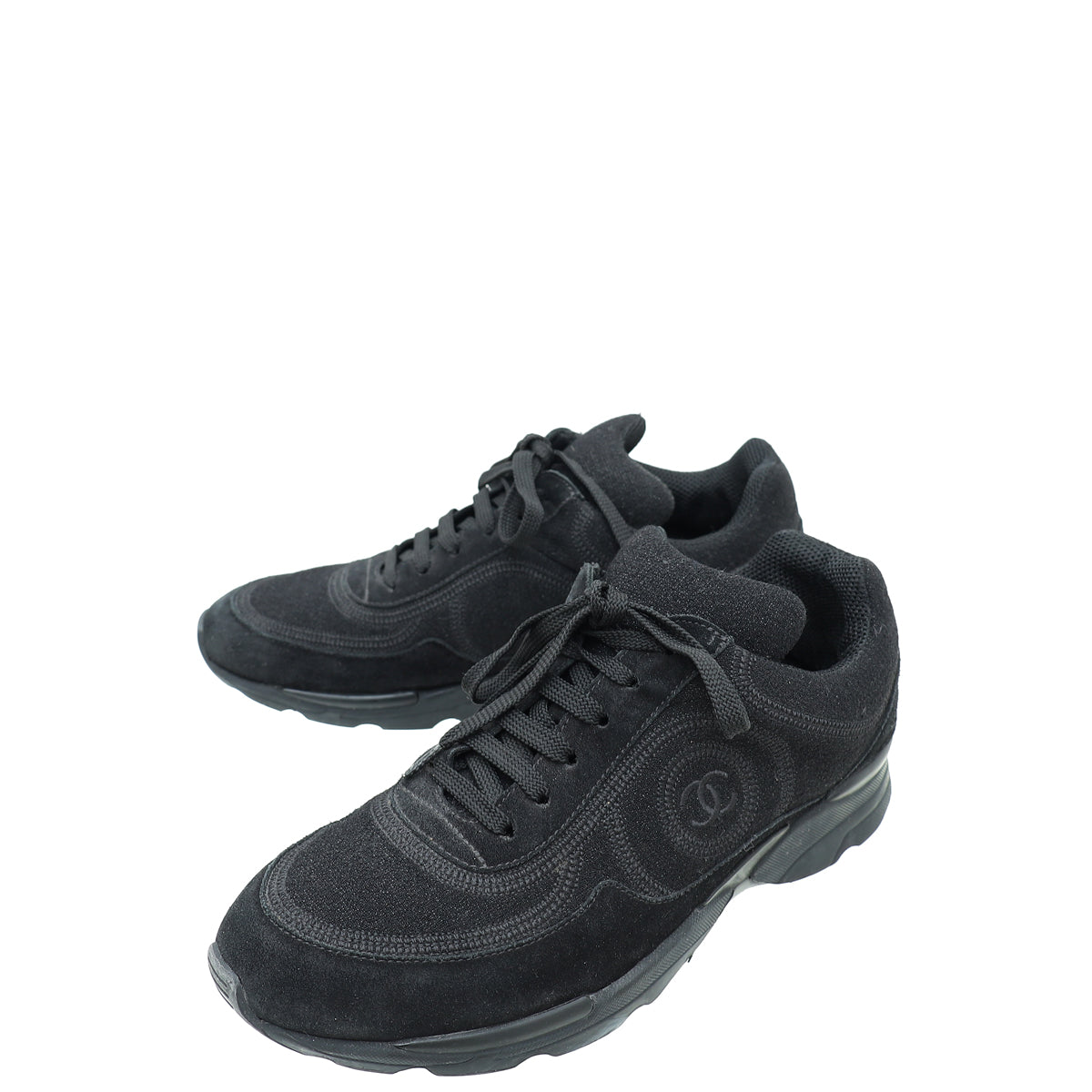 Chanel Black CC Suede Trainer Sneaker 38-Chanel-THE CLOSET
