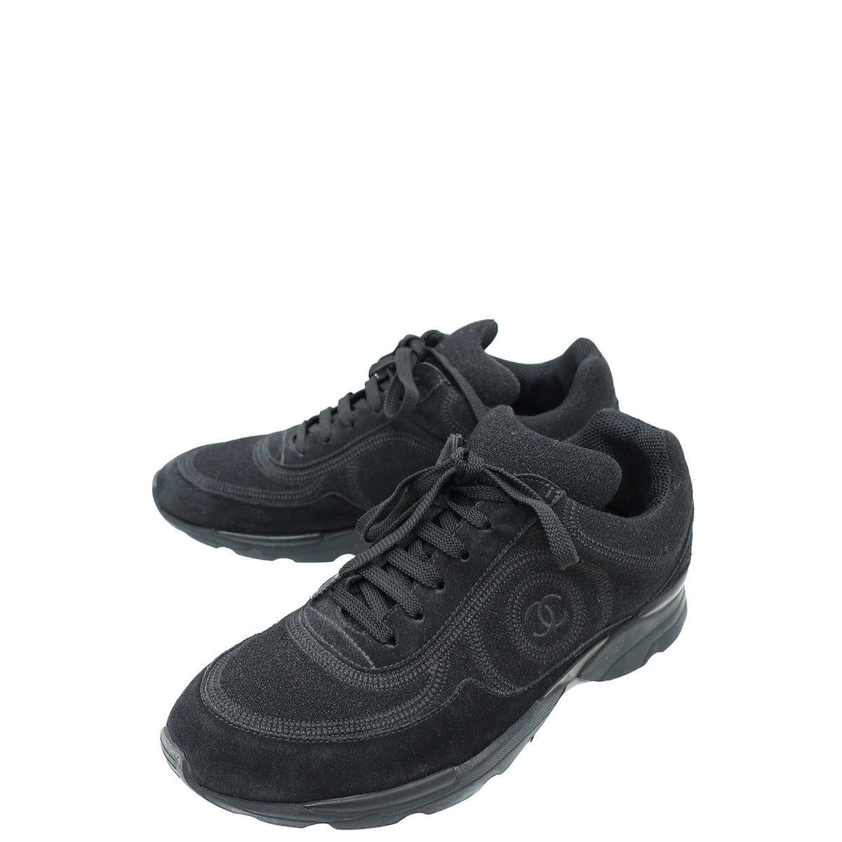 Chanel Black CC Suede Trainer Sneaker 38