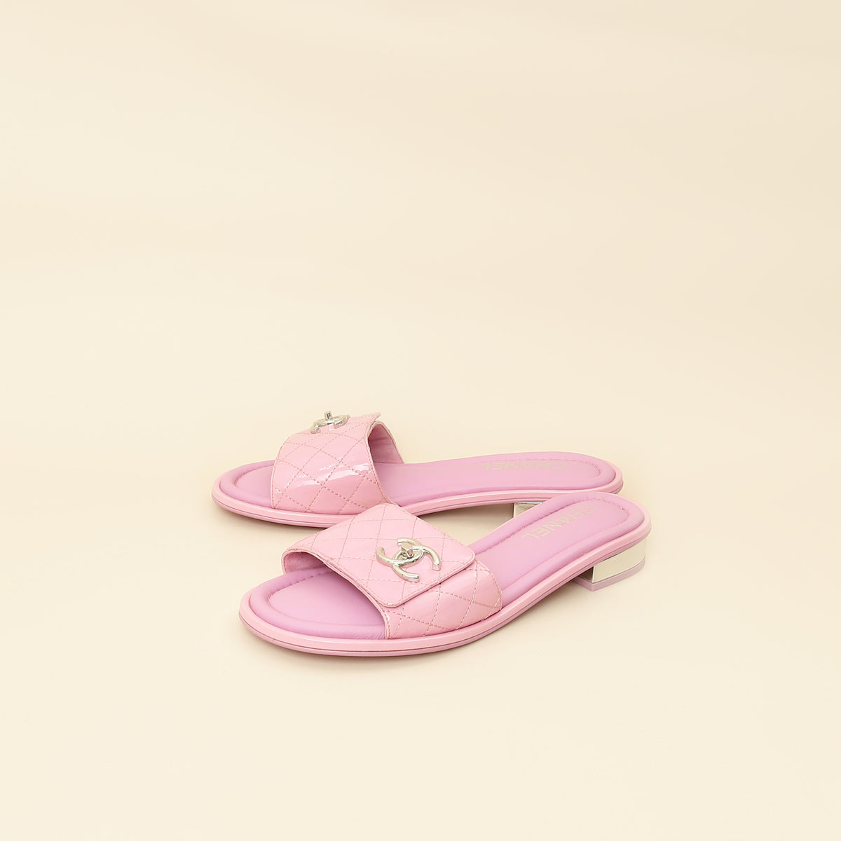 Chanel Lilac CC Twist Lock Quilted Slide Sandal 38.5-Chanel-THE CLOSET