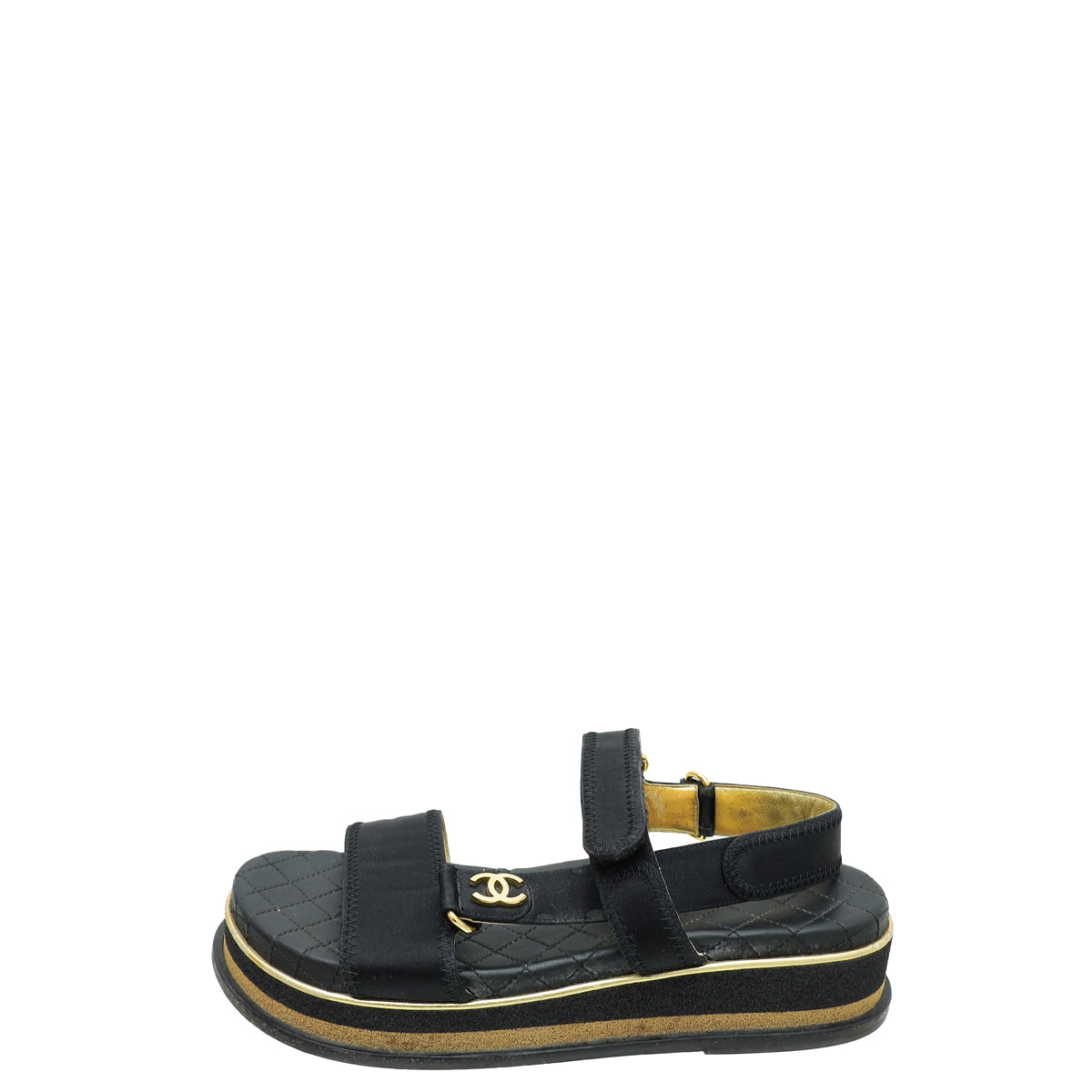 Chanel Black CC Velcro Strap Flat Sandals – THE CLOSET