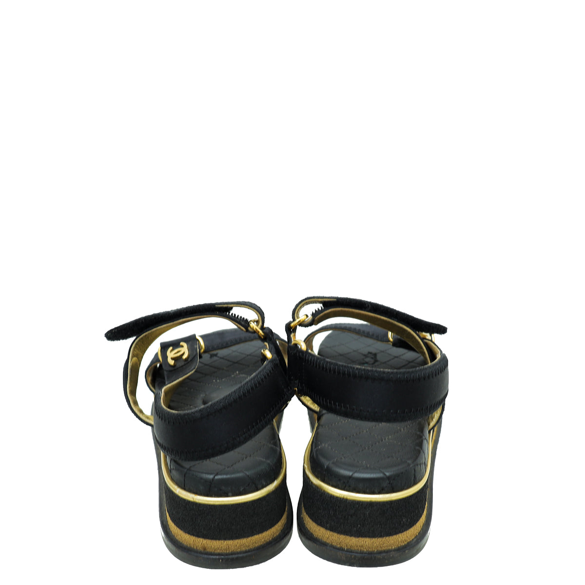 Chanel Black CC Velcro Strap Flat Sandals 38.5