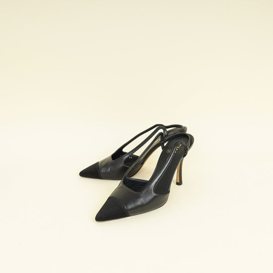 Chanel Black CC Cap Toe Pointed Slingback Pump 38.5