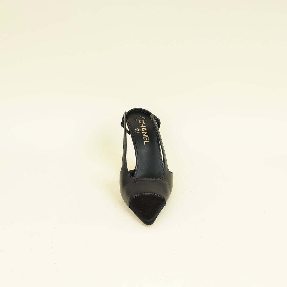 Chanel Black CC Cap Toe Pointed Slingback Pump 38.5