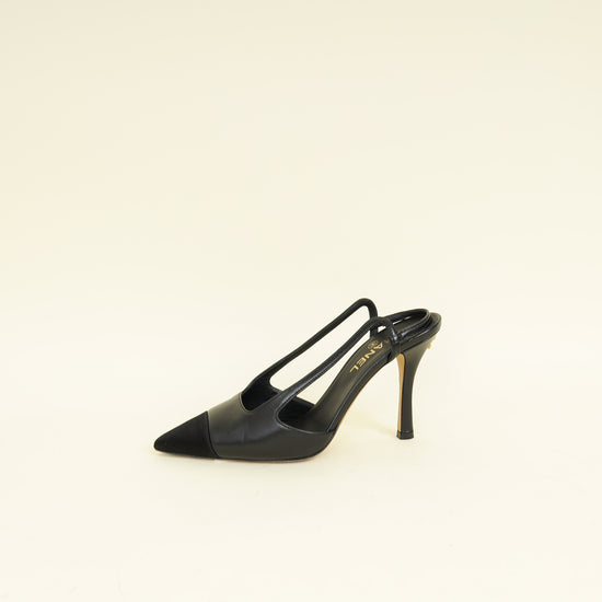 Chanel Black CC Cap Toe Pointed Slingback Pump 38.5