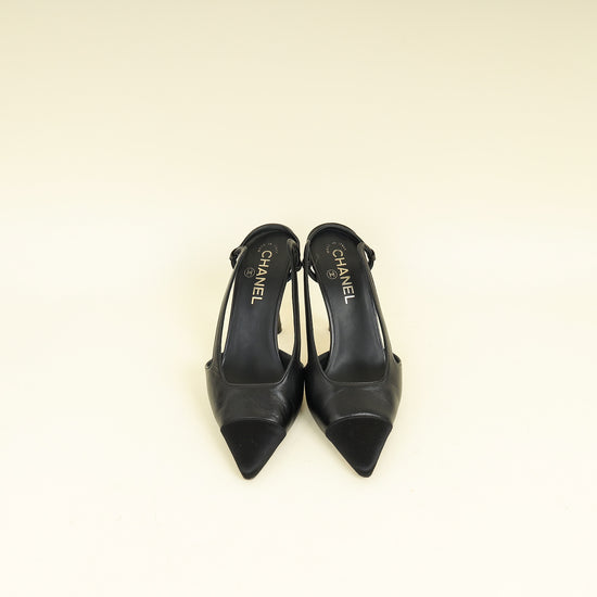 Chanel Black CC Cap Toe Pointed Slingback Pump 38.5