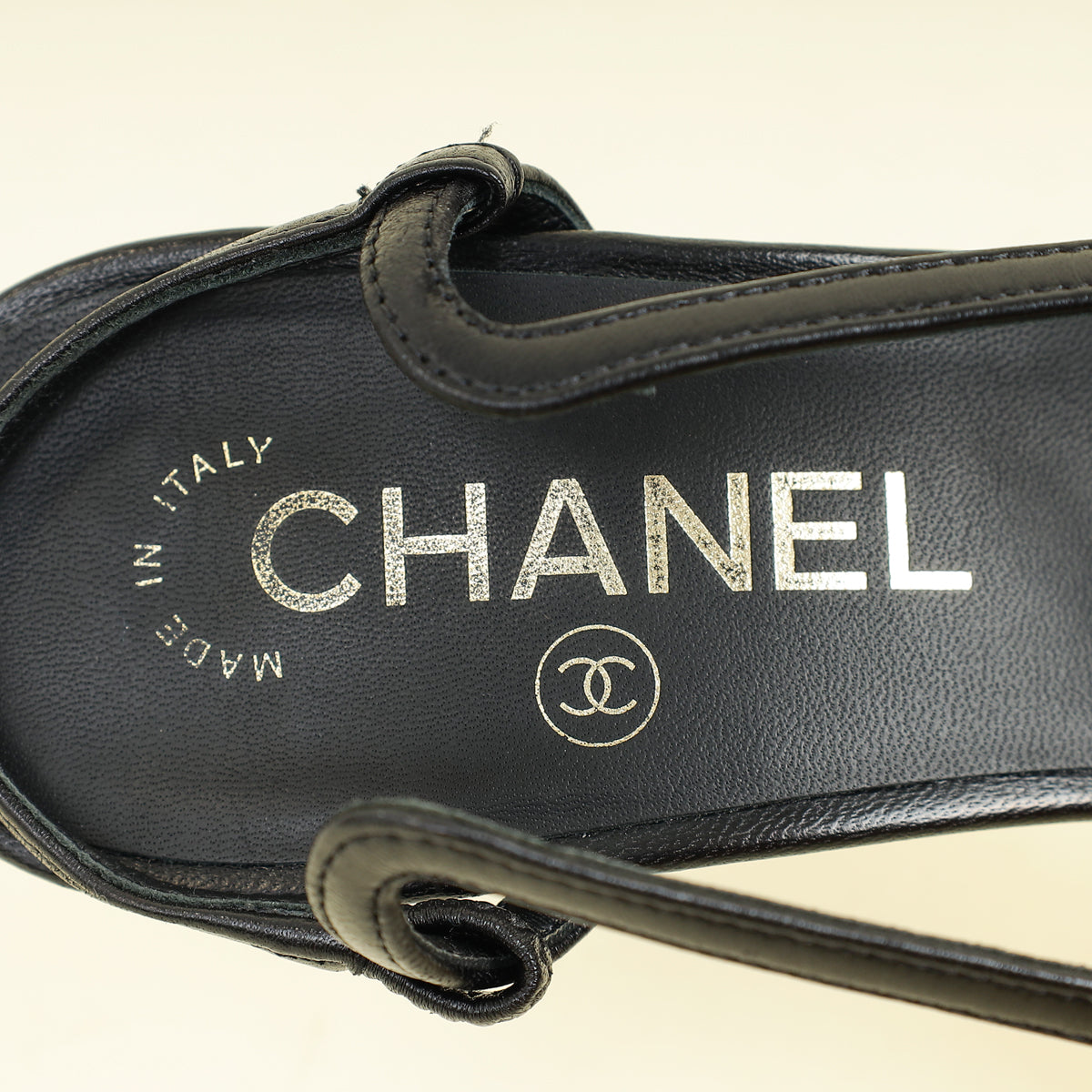 Chanel Black CC Cap Toe Pointed Slingback Pump 38.5