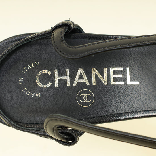 Chanel Black CC Cap Toe Pointed Slingback Pump 38.5