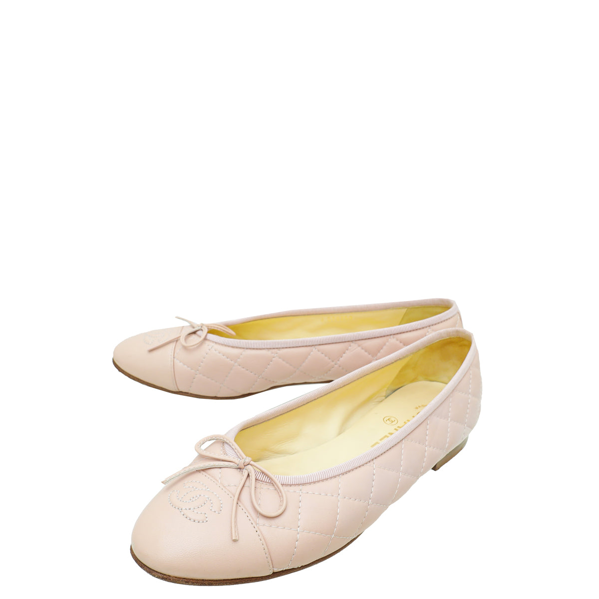 Chanel Light Pink CC Quilted Ballerina Flats 38.5