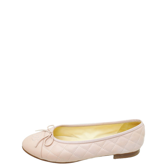 Chanel Light Pink CC Quilted Ballerina Flats 38.5