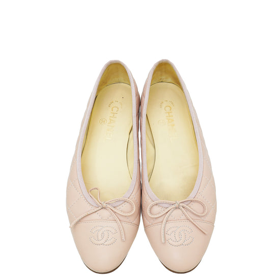 Chanel Light Pink CC Quilted Ballerina Flats 38.5