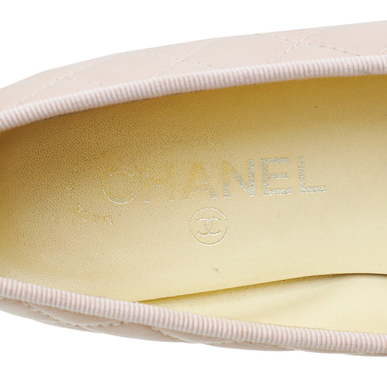 Chanel Light Pink CC Quilted Ballerina Flats 38.5