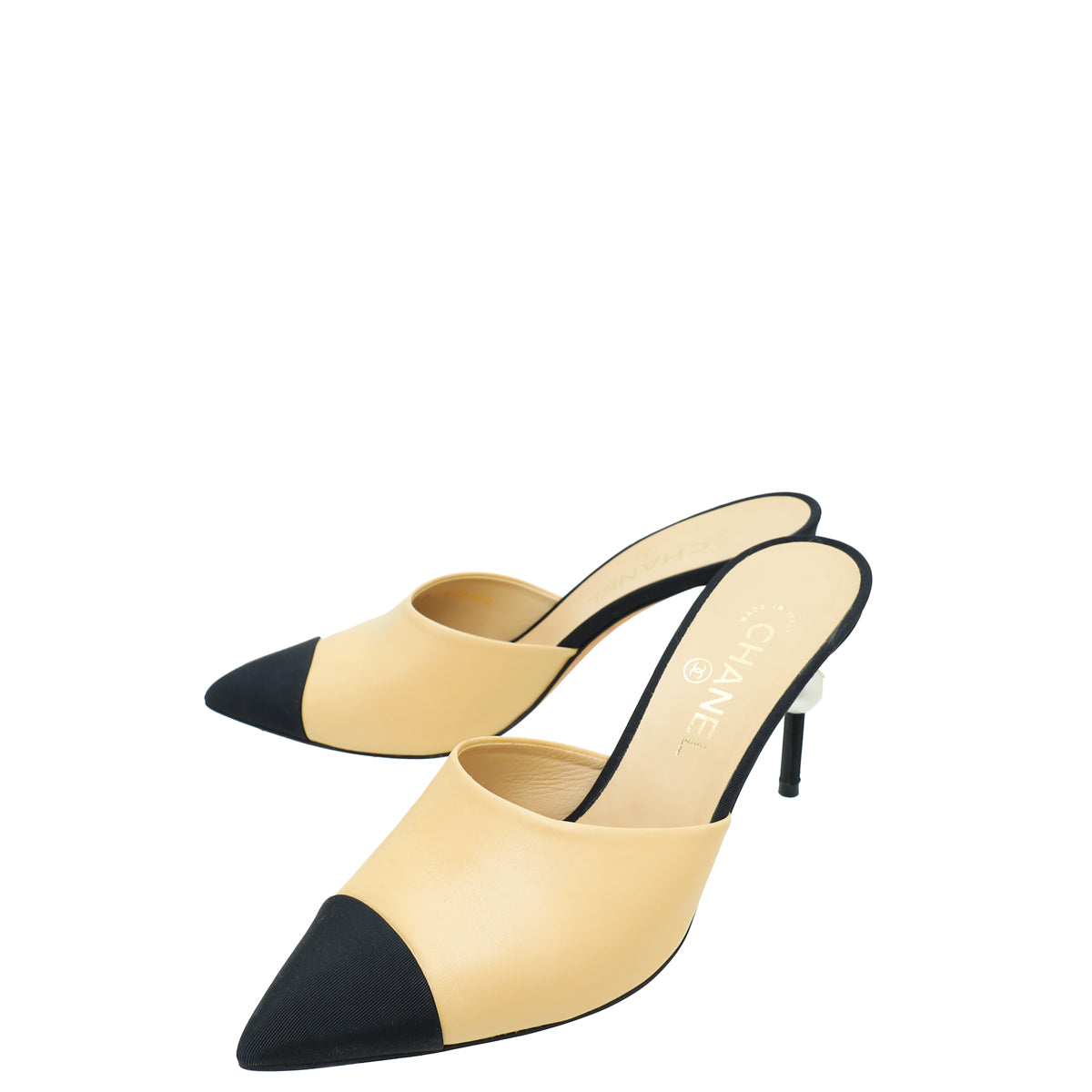 Chanel Bicolor CC Pearl on Heels Slide Mules 38.5-Chanel-THE CLOSET