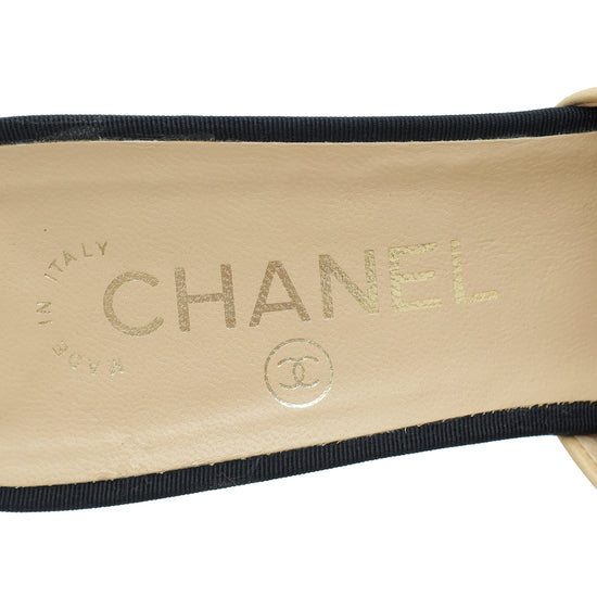 Chanel Bicolor CC Pearl on Heels Slide Mules 38.5