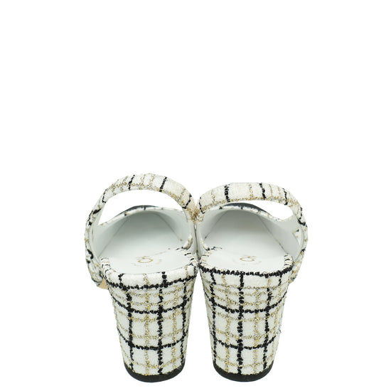 Chanel Bicolor CC Cap Toe Metallic Tweed Slingback 38.5