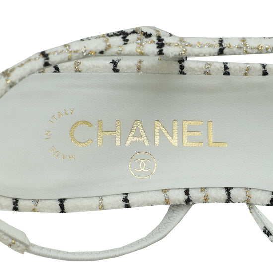 Chanel Bicolor CC Cap Toe Metallic Tweed Slingback 38.5