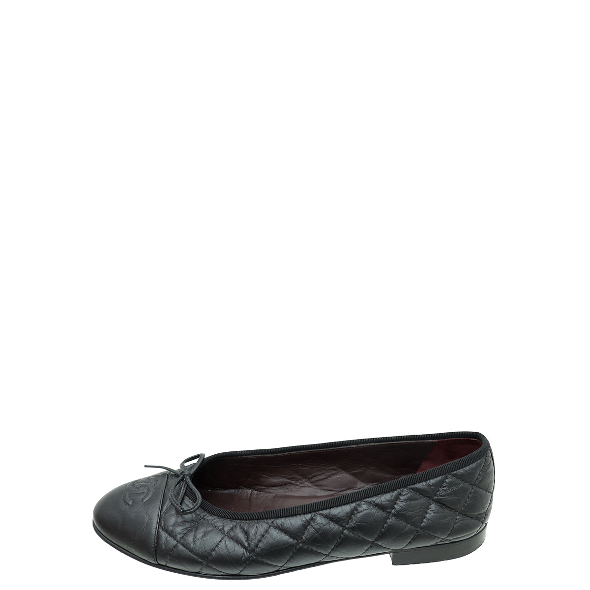 Chanel Black CC Cap Toe Quilted Flat Ballerina 38.5