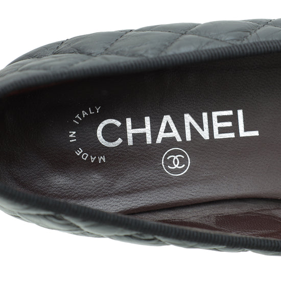 Chanel Black CC Cap Toe Quilted Flat Ballerina 38.5