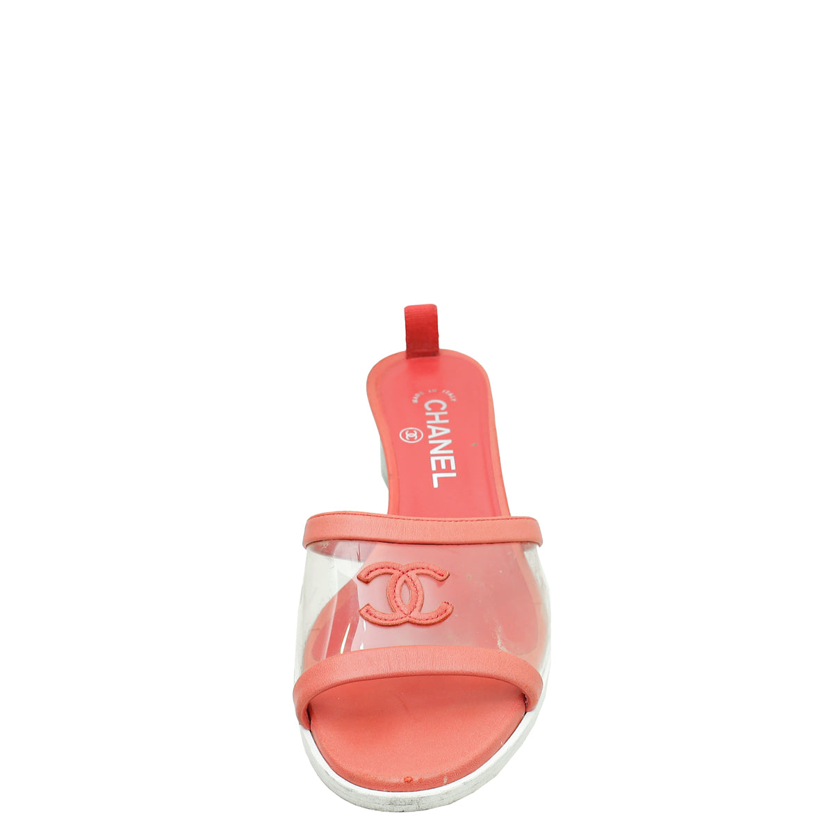 Chanel Red CC Logo PVC Slide Mules 38