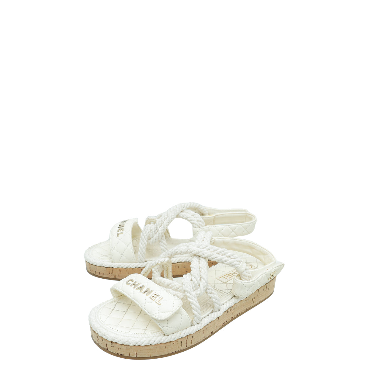 Chanel White Logo Cord Quilted Slide Sandal 38-Chanel-THE CLOSET