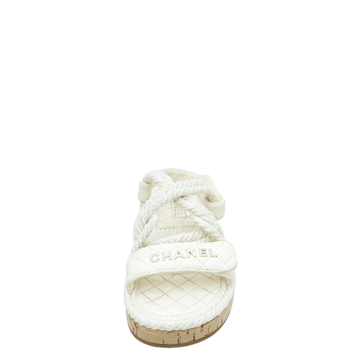 Chanel White Logo Cord Quilted Slide Sandal 38-Chanel-THE CLOSET