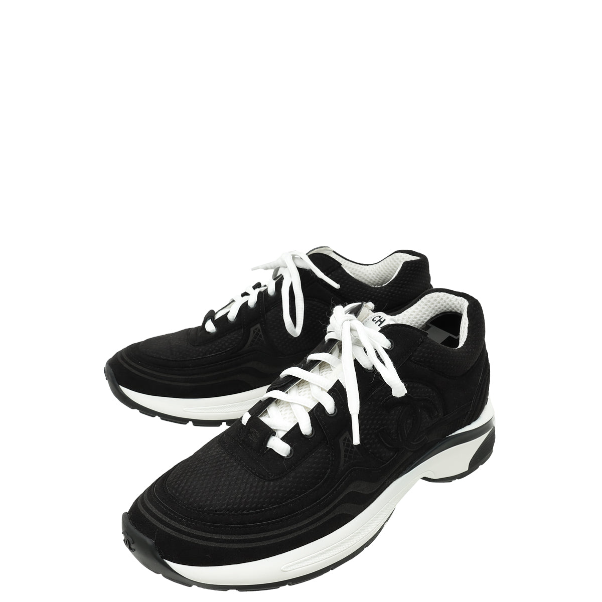 Chanel Black CC Fabric Trainer Sneaker 38