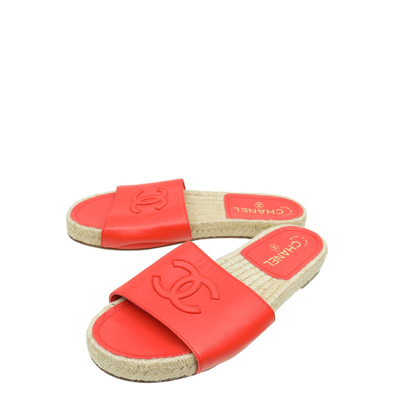 Chanel Red CC Slide Espadrille Mules 38