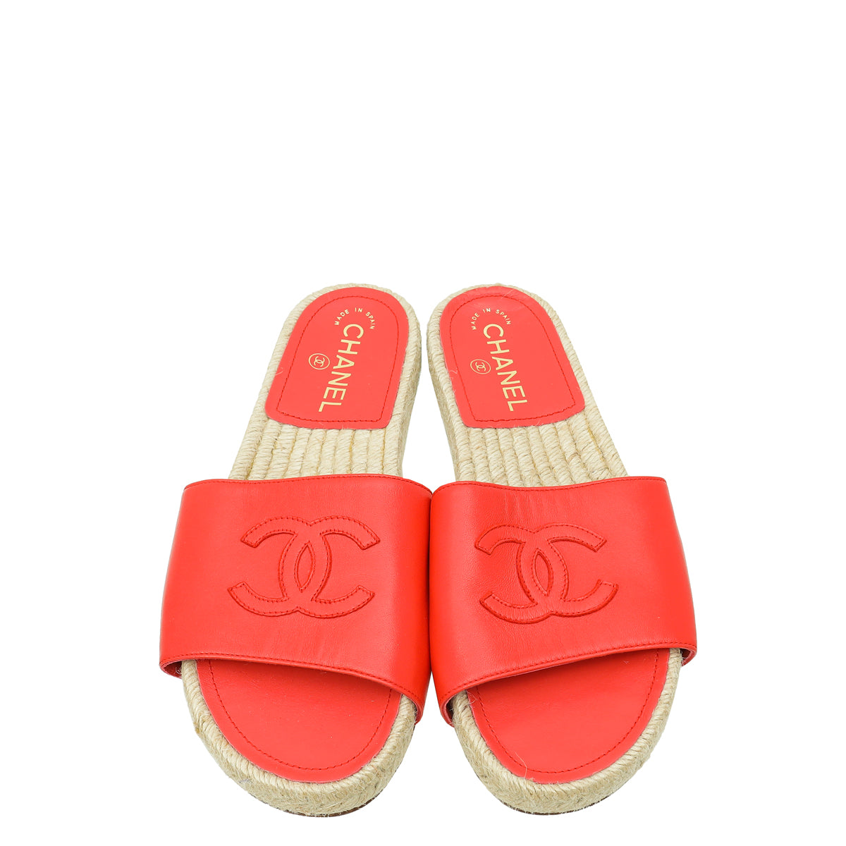 Chanel Red CC Slide Espadrille Mules 38