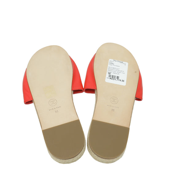 Chanel Red CC Slide Espadrille Mules 38