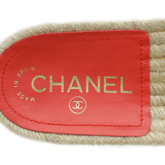 Chanel Red CC Slide Espadrille Mules 38