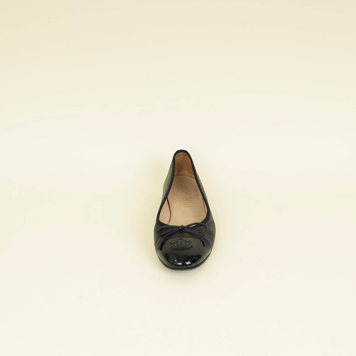 Chanel Black CC Cap Toe Flat Ballerina 38